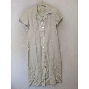 Tickets Clothing Button Down Dress Women's XL Beige Embroidered Linen Blend Midi